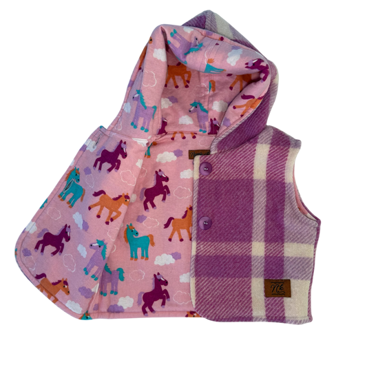 Woollen Baby Vest Purple/ Cream with Unicorns