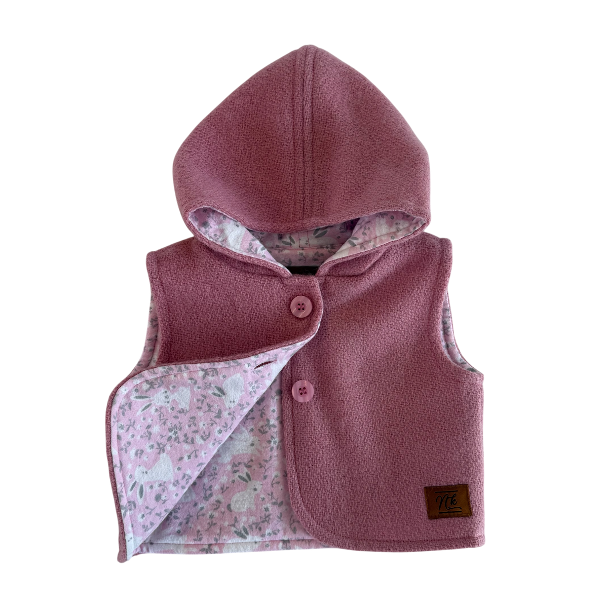 Woollen Baby Vest Pink with Pink Bunnies