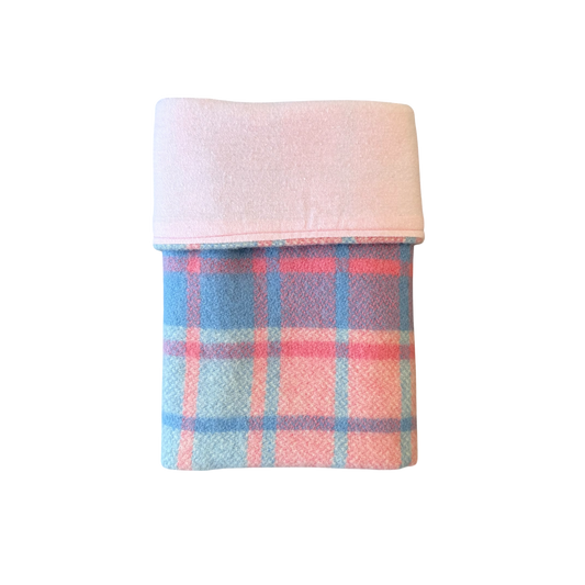 Woollen Blanket Pink, Blue & Cream with Pink