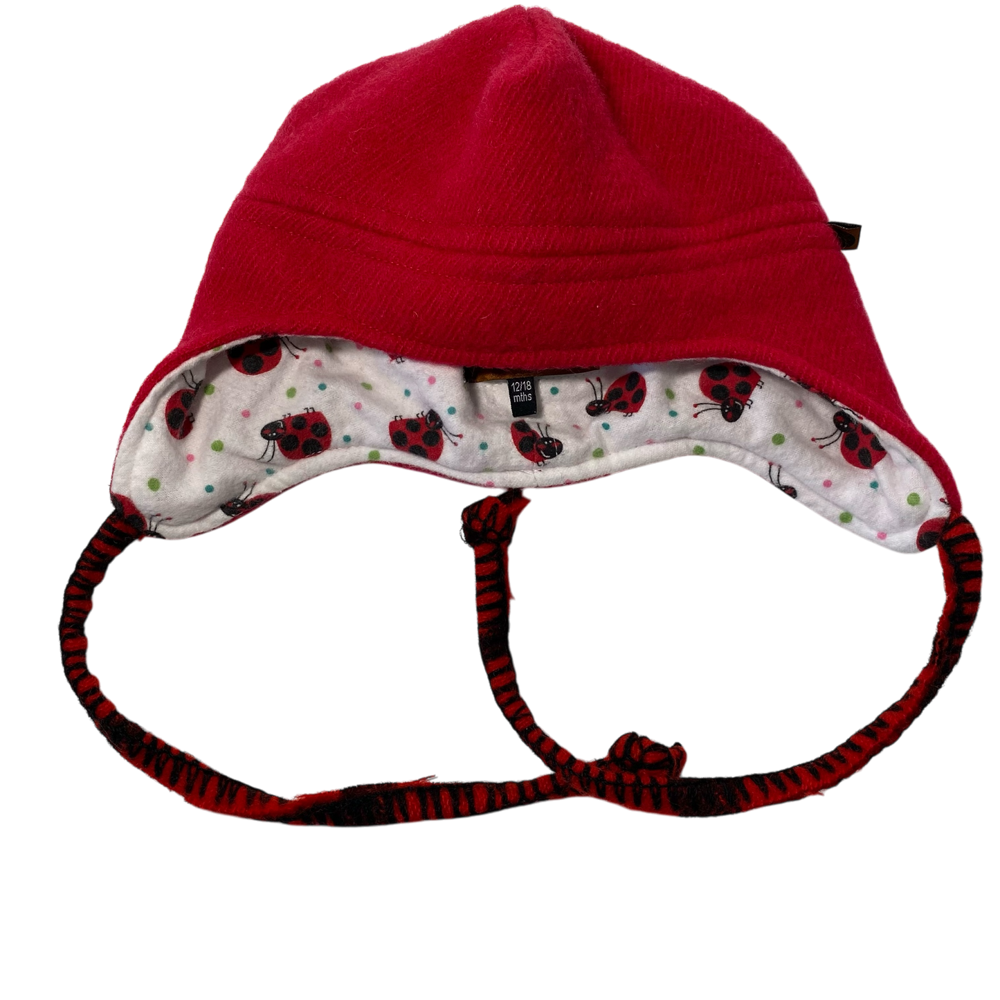 Woollen Hat Deep Red with Ladybugs