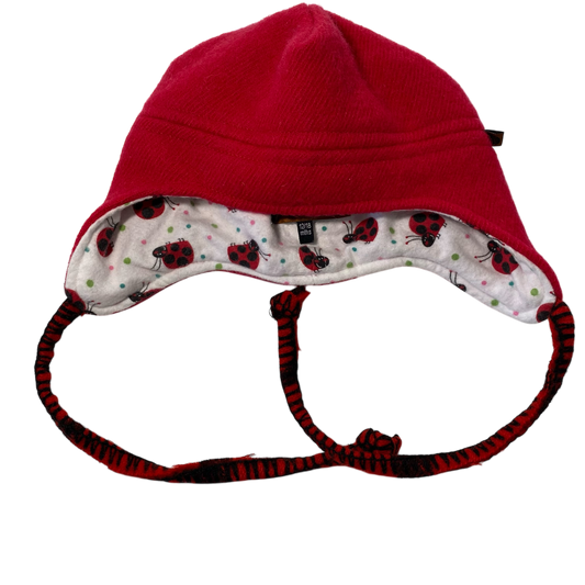 Woollen Hat Deep Red with Ladybugs