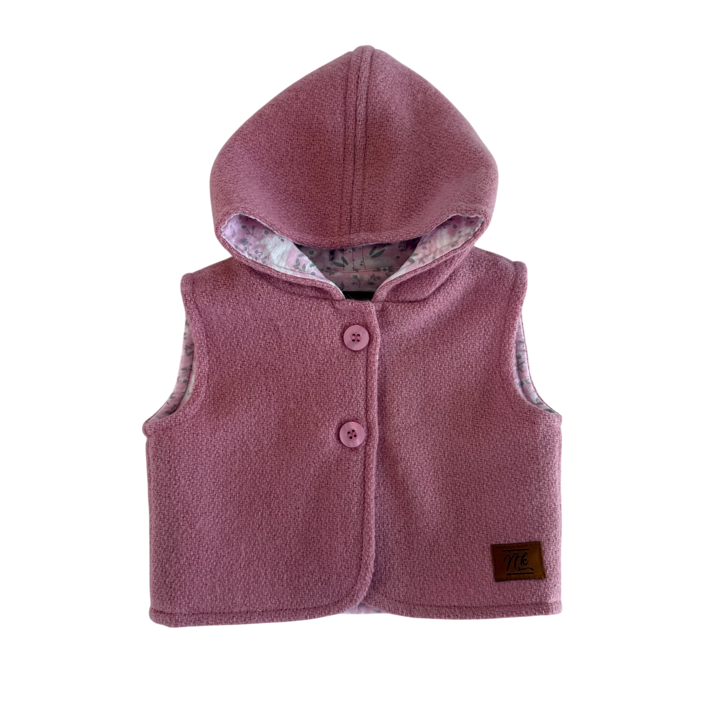 Woollen Baby Vest Pink with Pink Bunnies