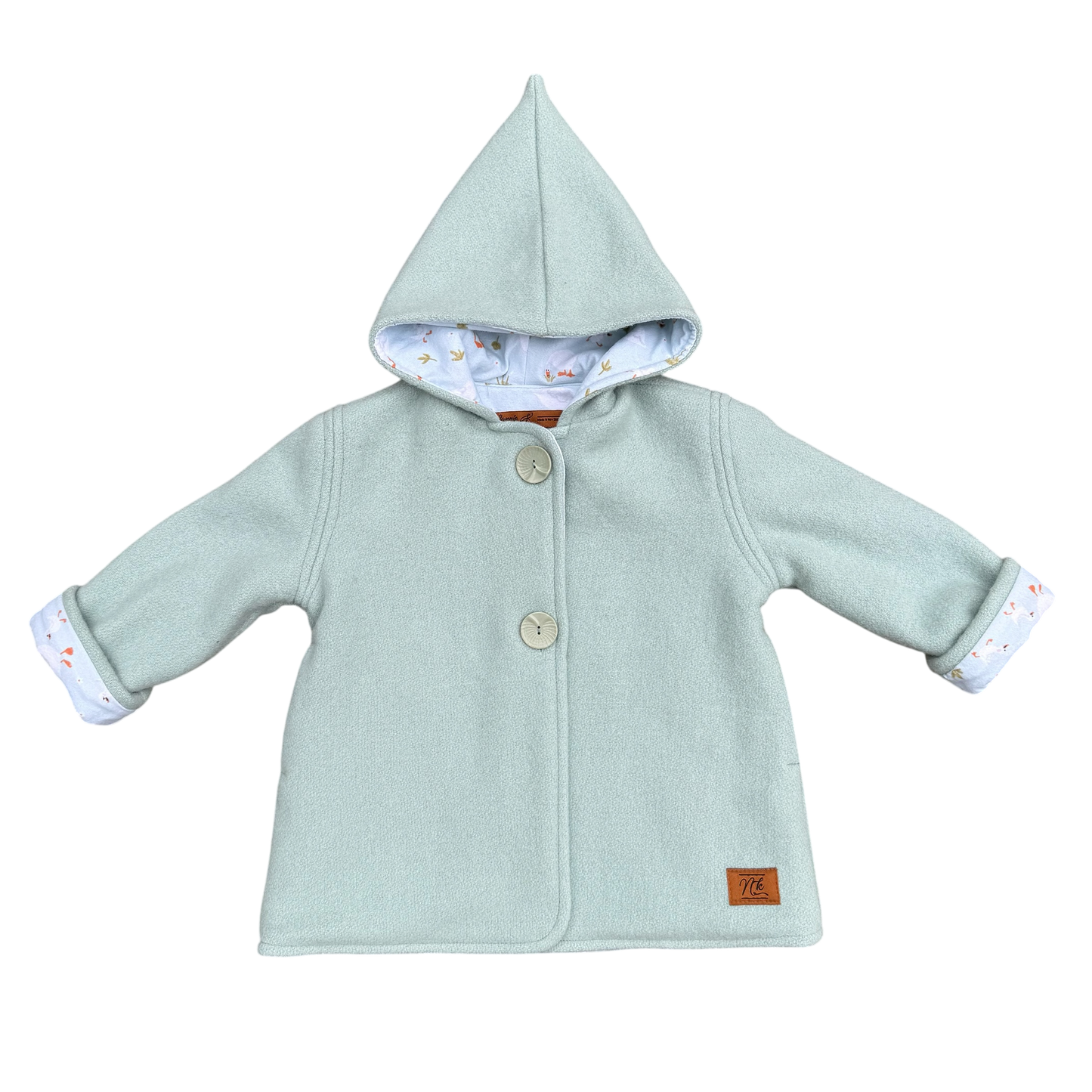 Woollen Maggie Coat Duck Egg Blue with Geese