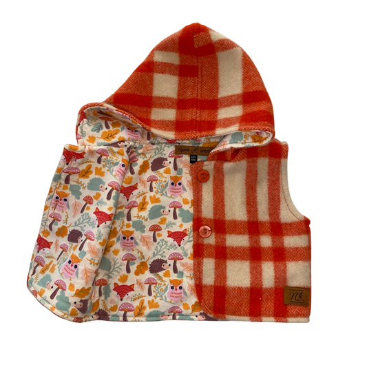 Woollen Baby Vest Orange/Cream with Woodland Animals