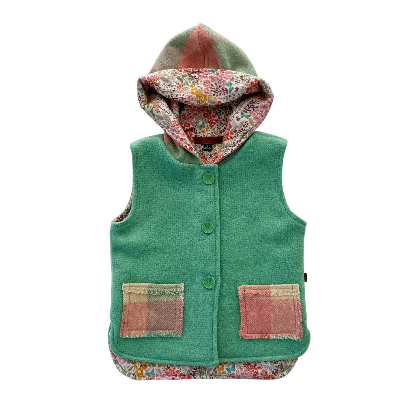 Woollen Vest Green with Small Floral Lining