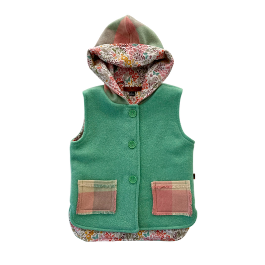 Woollen Vest Green with Small Floral Lining