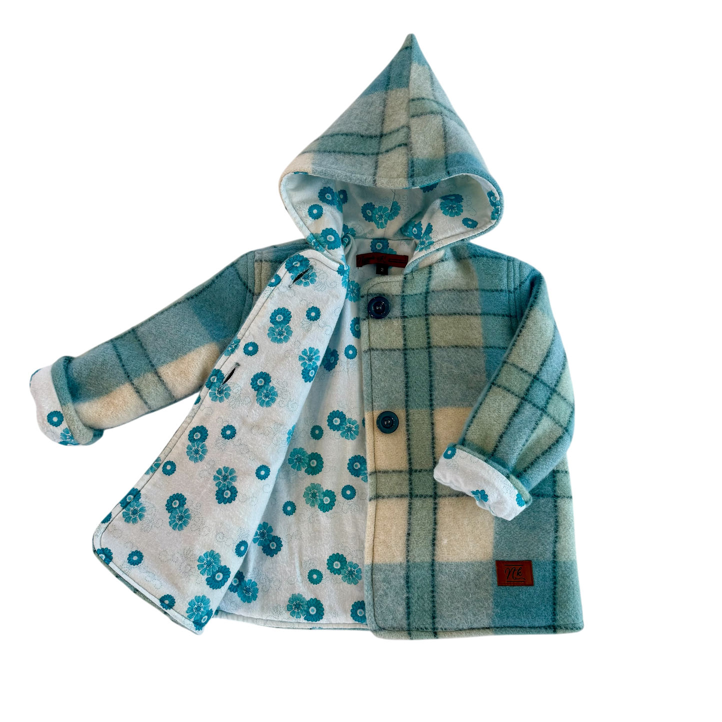 Woollen Maggie Coat Teal & Cream Check