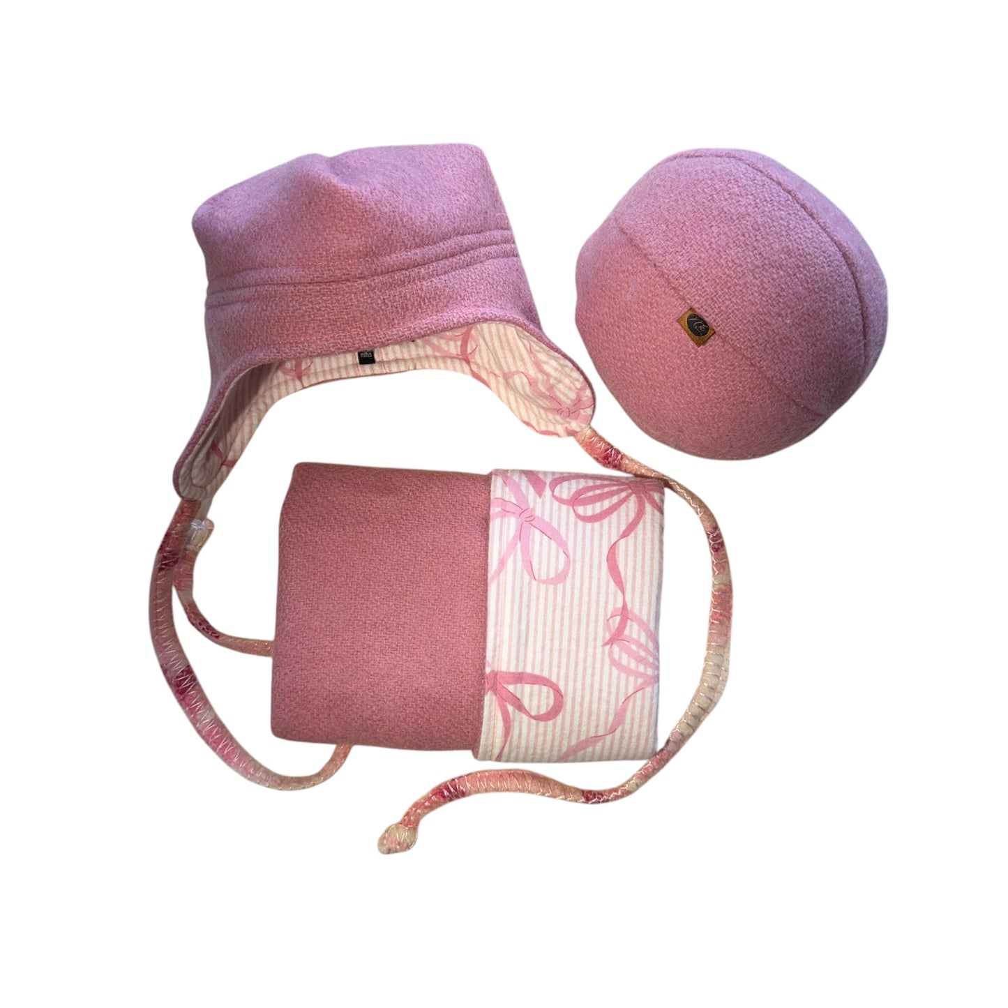 Matching Woollen Set - Pink with Pink Bows
