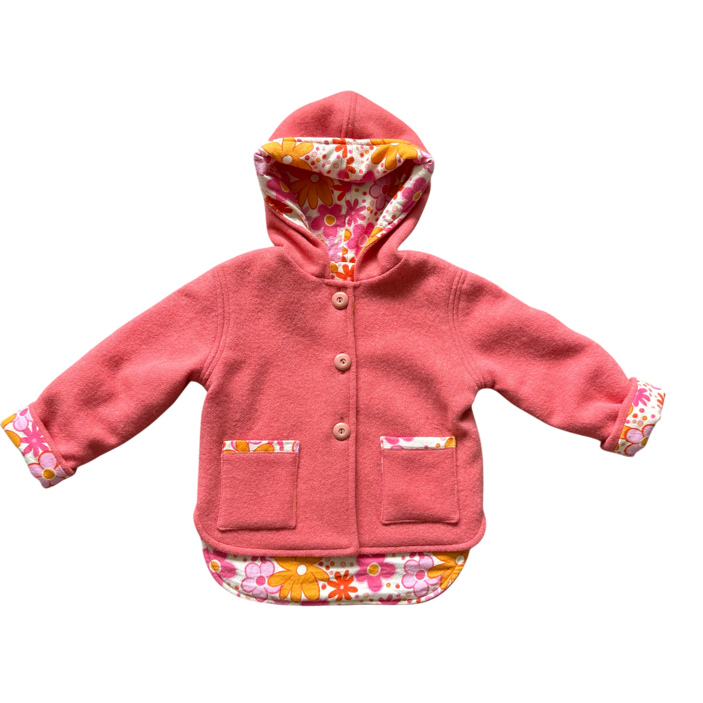 Woollen Jacket Coral with a Floral Lining