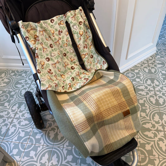 Pram Bag Olive Green & Tan with Forest Animals