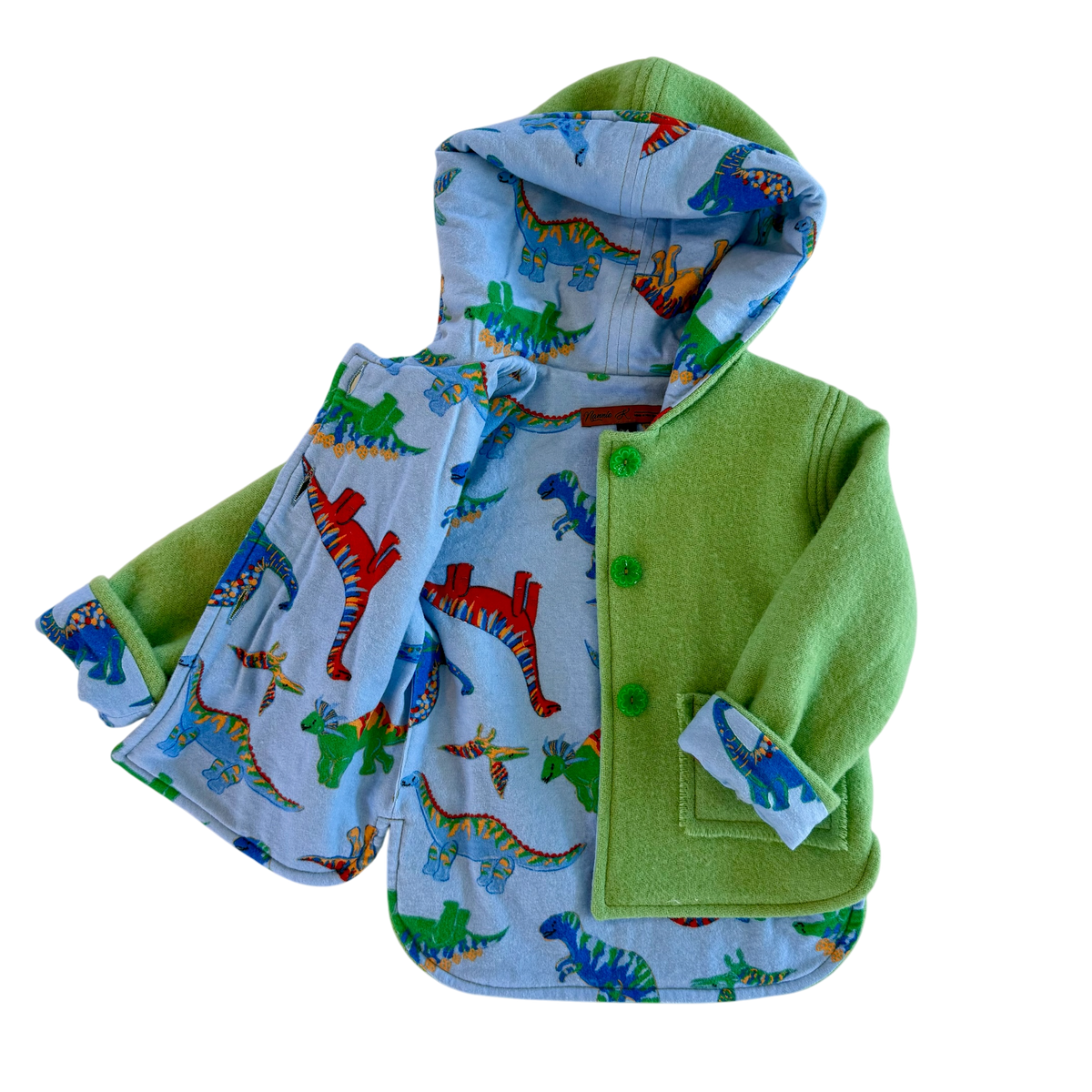 Woollen Jacket Lime Green with Blue Dino