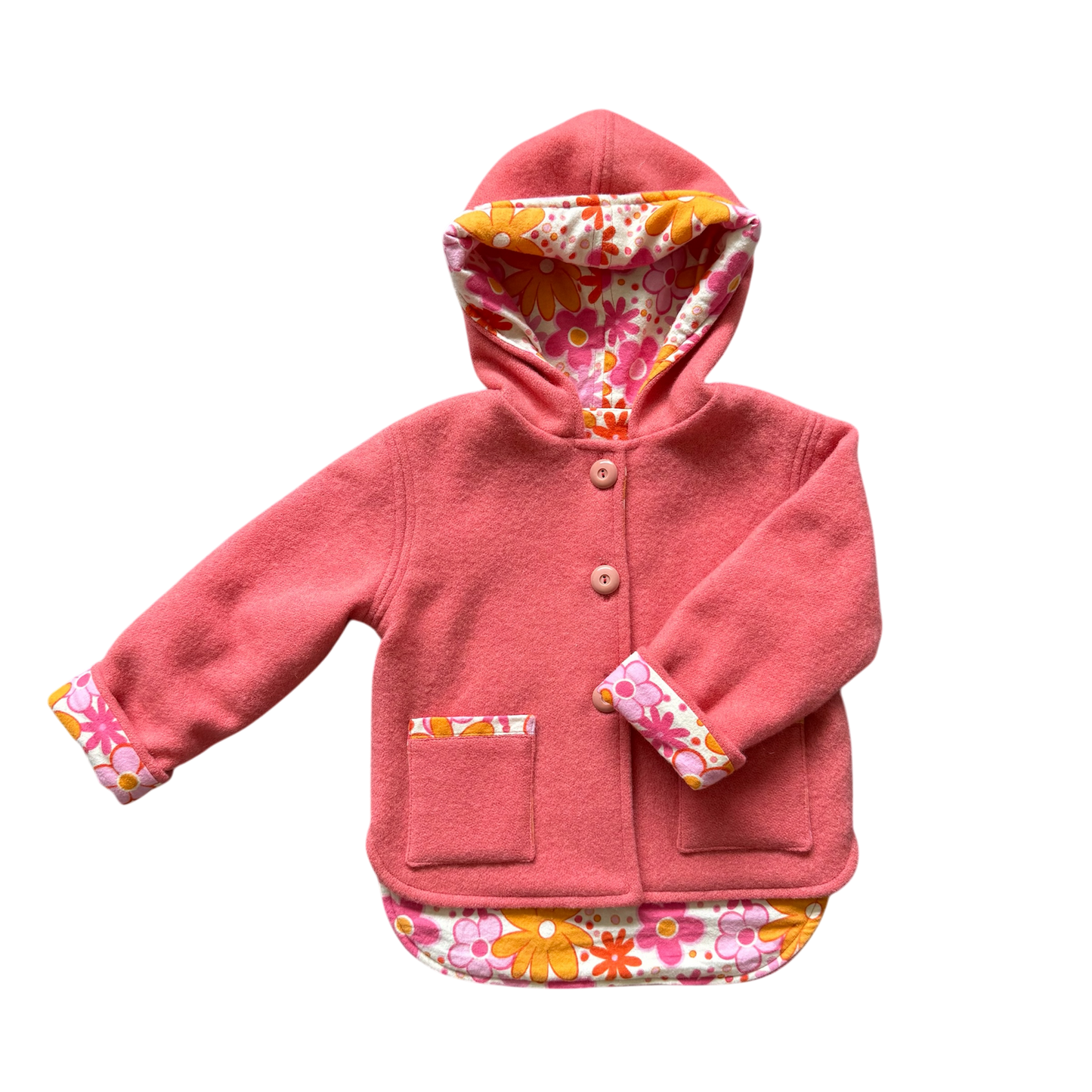 Woollen Jacket Coral with a Floral Lining