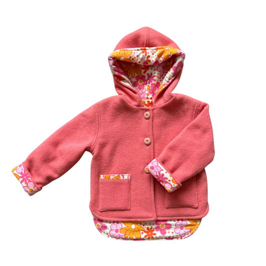 Woollen Jacket Coral with a Floral Lining