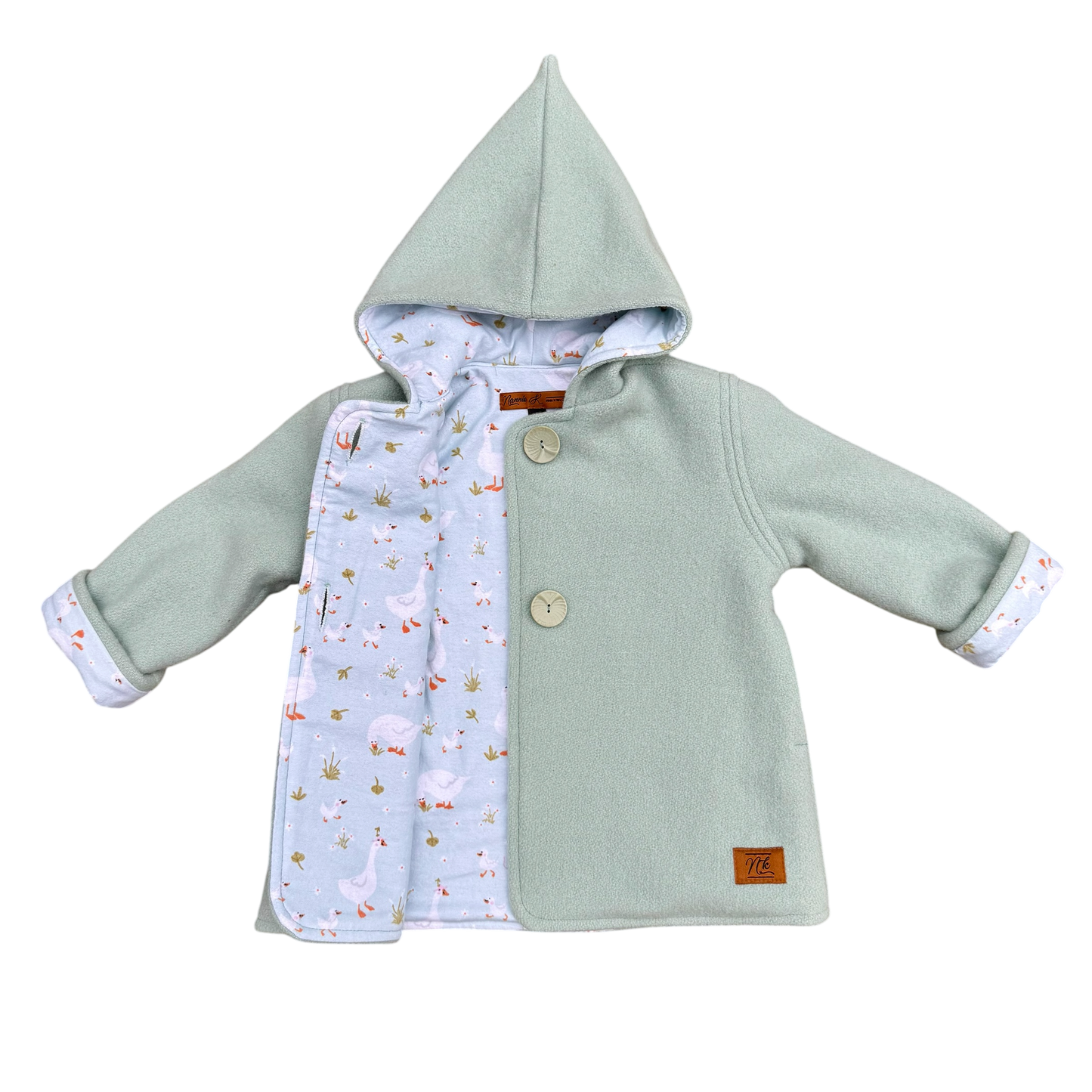 Woollen Maggie Coat Duck Egg Blue with Geese