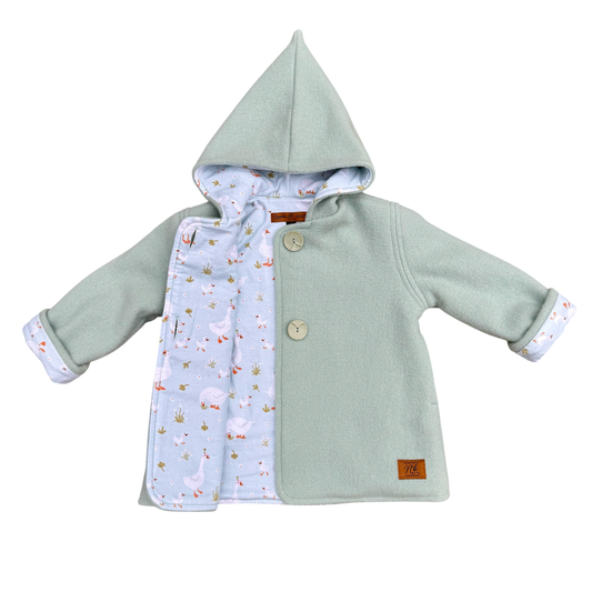 Woollen Maggie Coat Duck Egg Blue with Geese