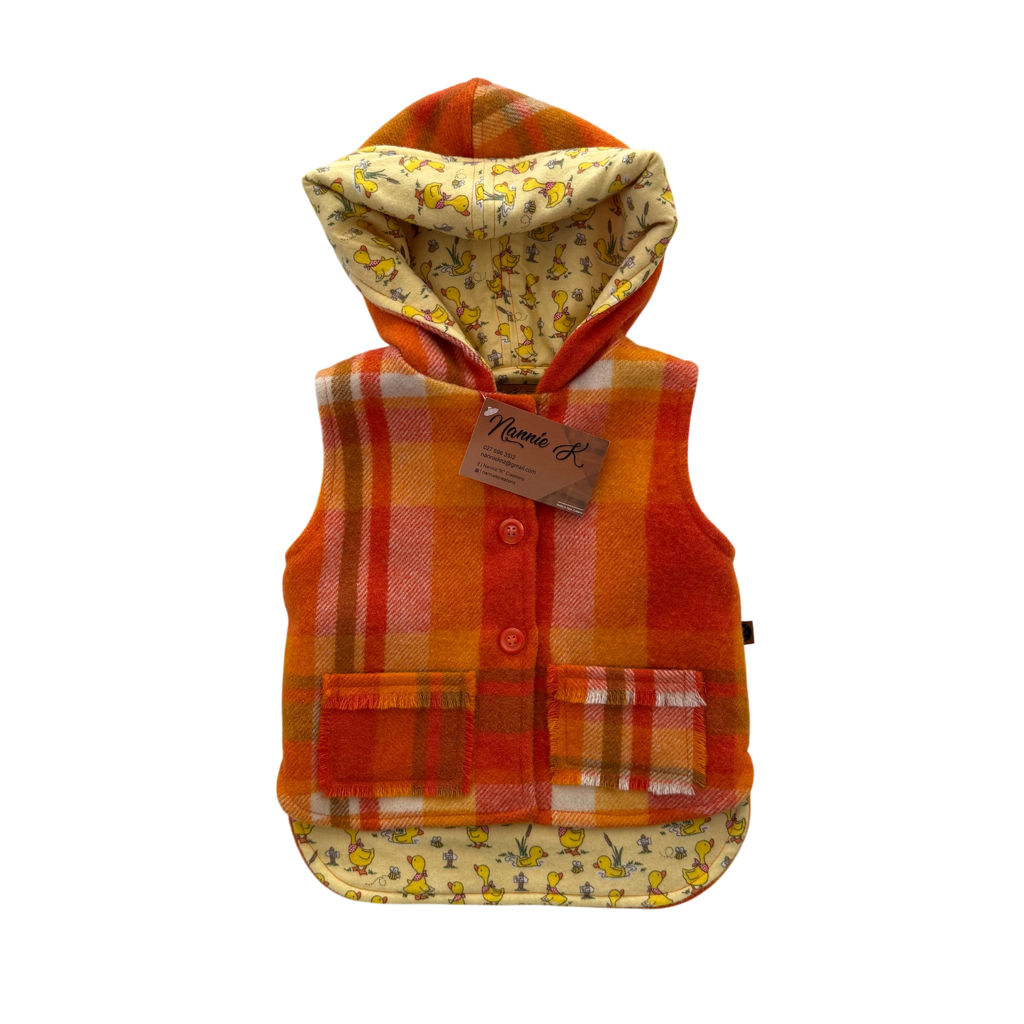 Woollen Vest Orange with Cute Ducks