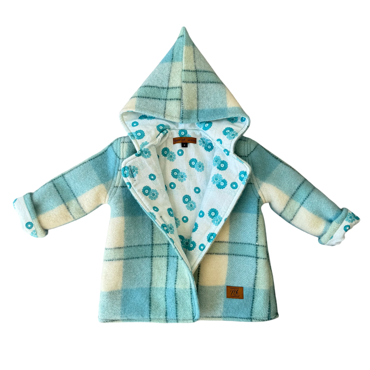 Woollen Maggie Coat Teal & Cream Check