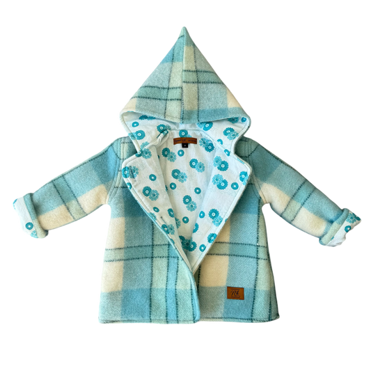 Woollen Maggie Coat Teal & Cream Check