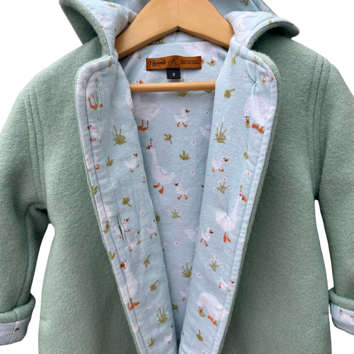 Woollen Maggie Coat Duck Egg Blue with Geese