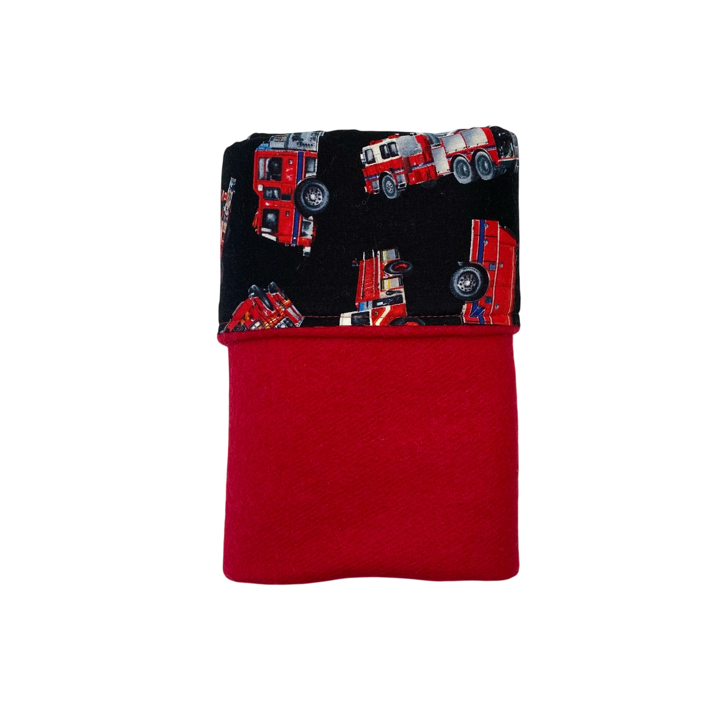 Woollen Blanket Deep Red with Fire Trucks