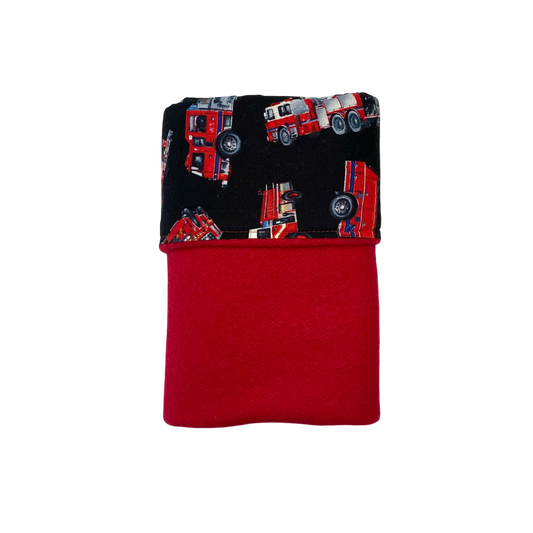 Woollen Blanket Deep Red with Fire Trucks