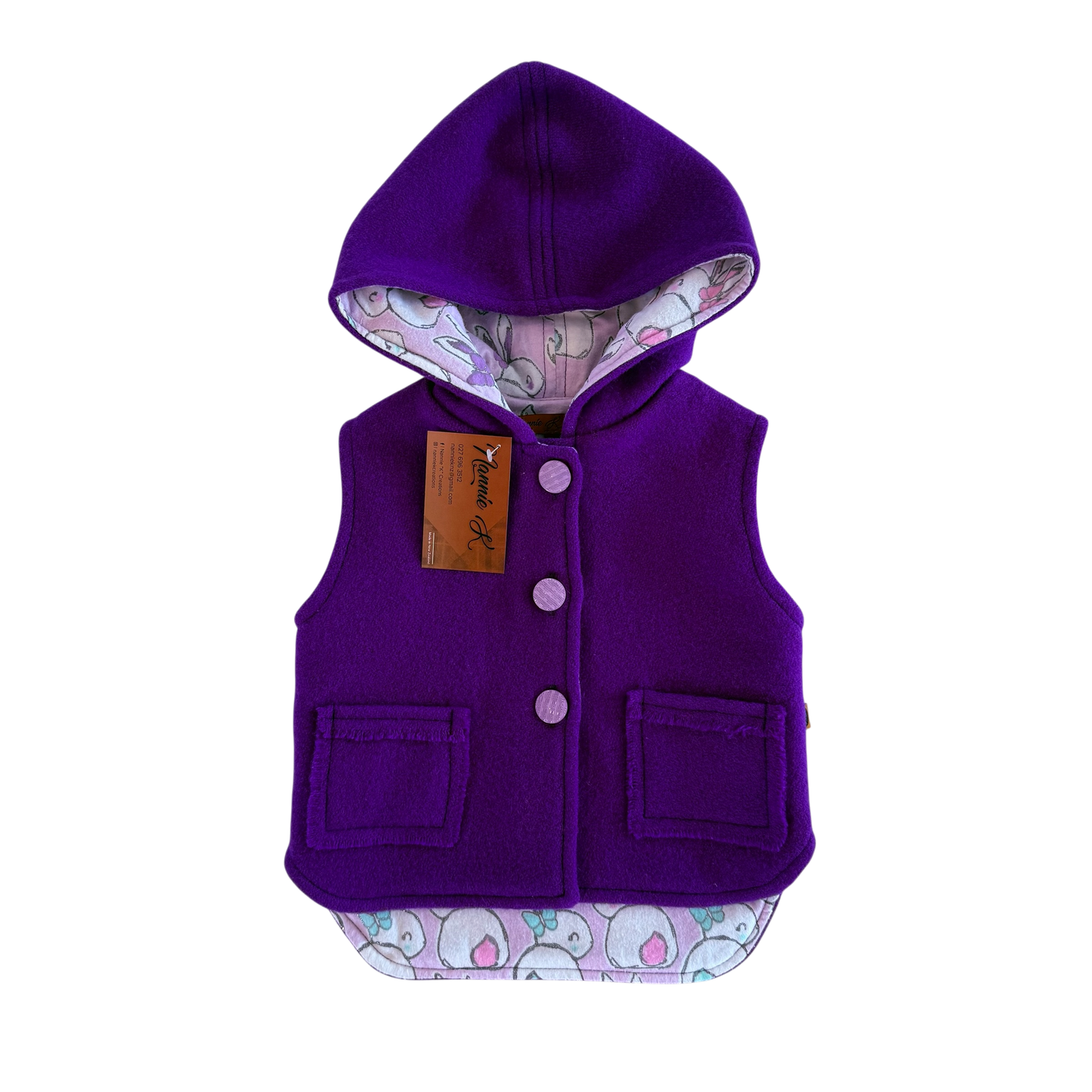 Woollen Vest Deep Purple with Colourful Bunny Tails