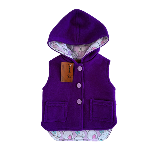 Woollen Vest Deep Purple with Colourful Bunny Tails