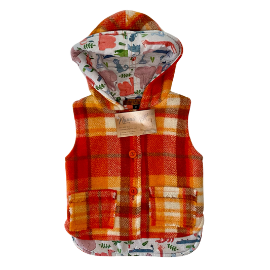 Woollen Vest Orange with Grey Safari Lining