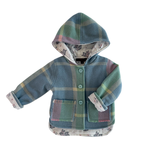 Woollen Jacket Blue, Green & Pink with Cute Grey Bunnies