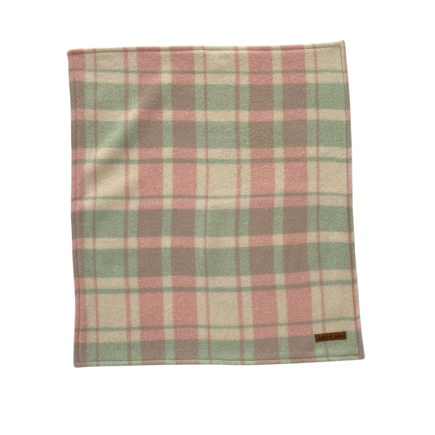 Woollen Blanket Pink, Green and Cream with Small Flowers