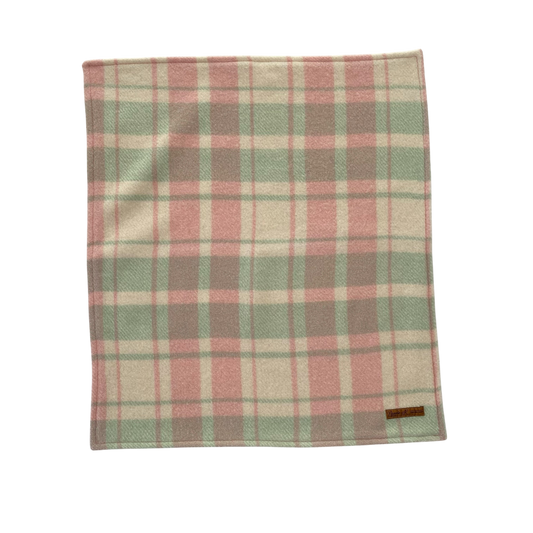 Woollen Blanket Pink, Green and Cream with Small Flowers