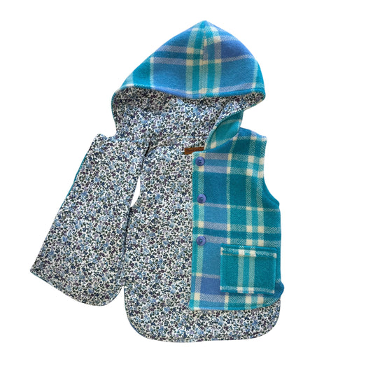 Woollen Vest Turquoise & Lavender Blue stripes with Liberty London