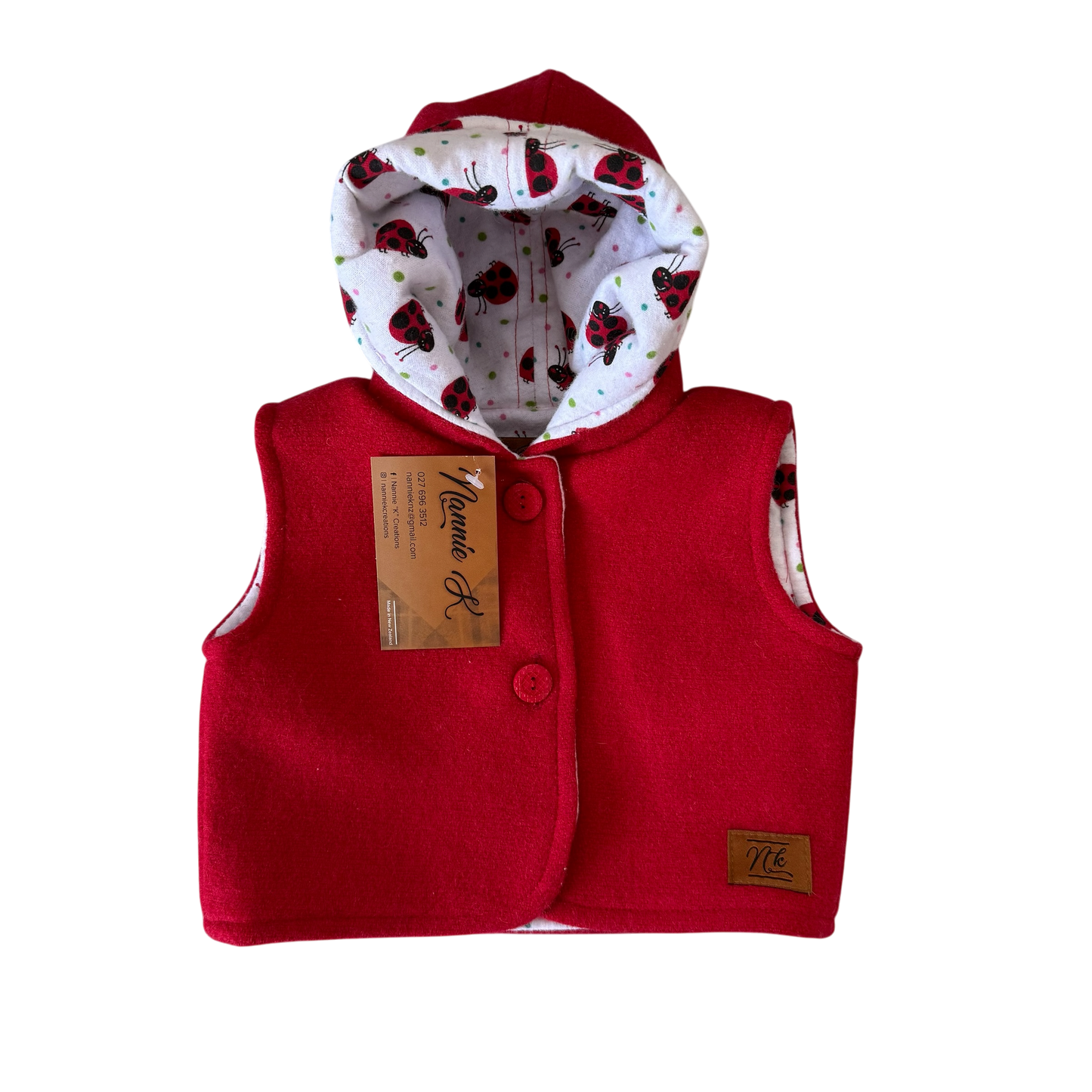 Woollen Baby Vest Red with Ladybugs