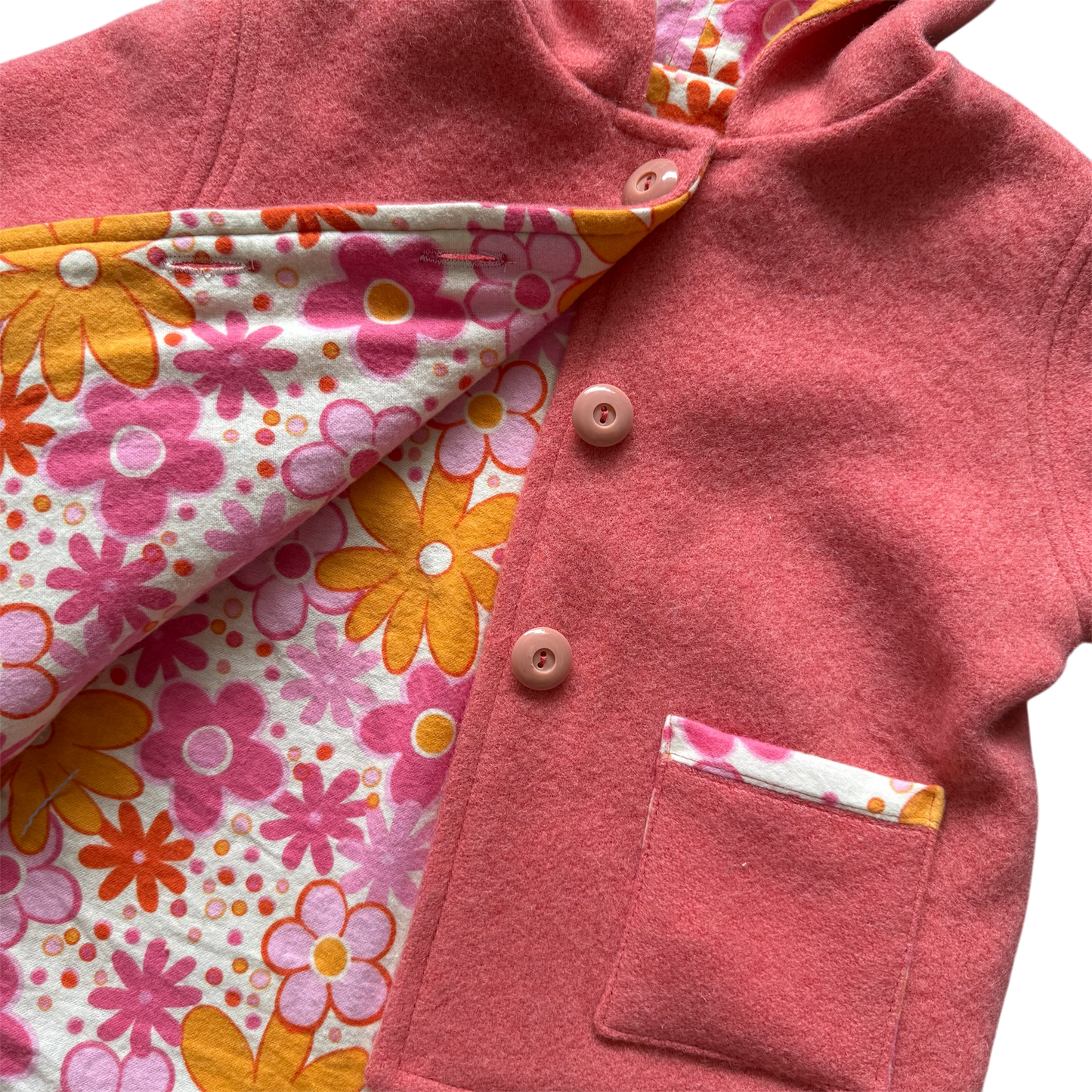 Woollen Jacket Coral with a Floral Lining