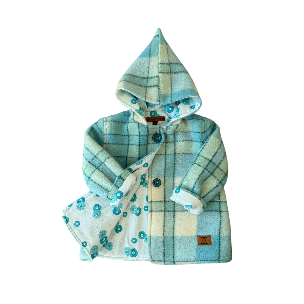 Woollen Maggie Coat Teal & Cream Check