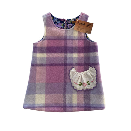 Woollen Pinafore Purple with a Beautiful Blue and Purple floral lining