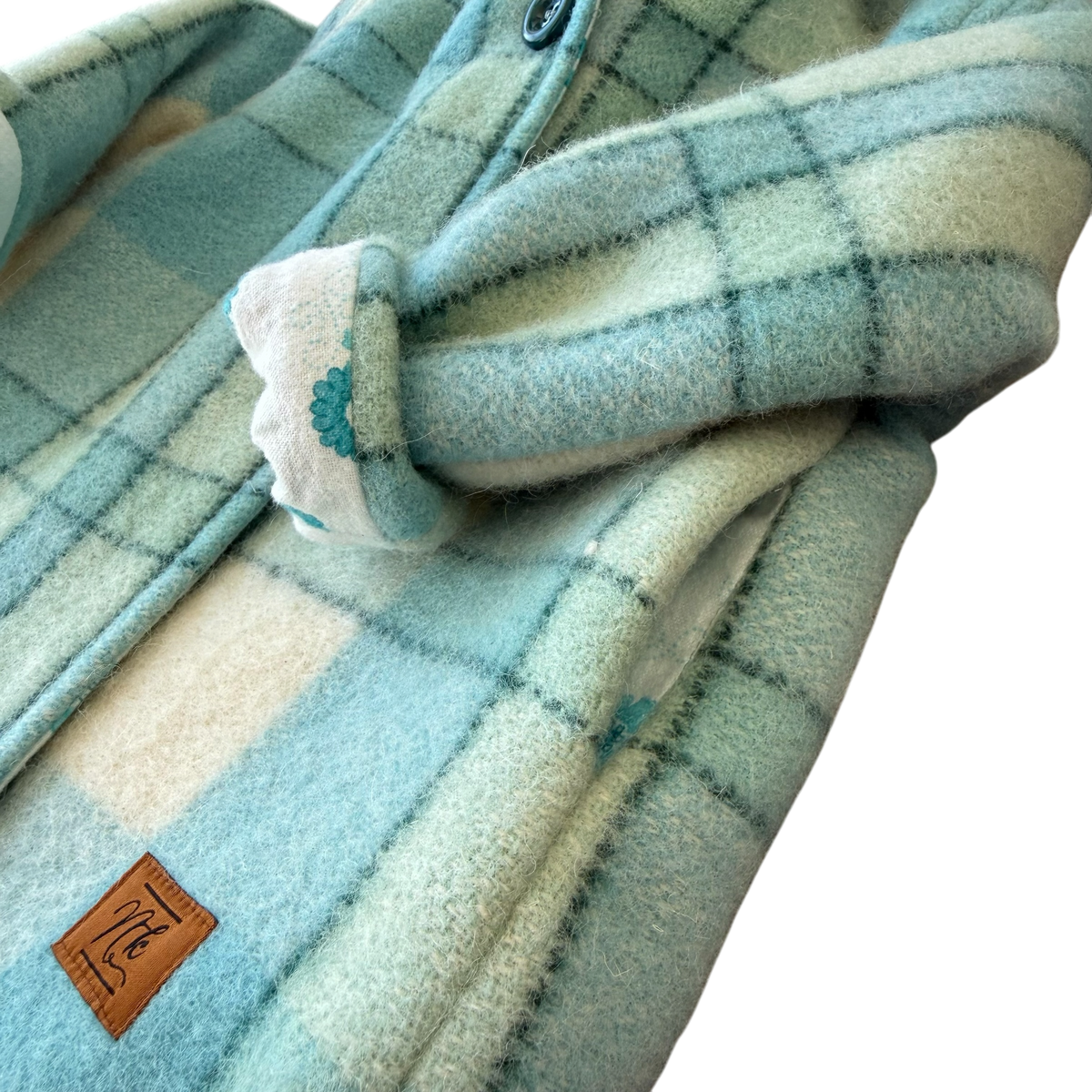 Woollen Maggie Coat Teal & Cream Check