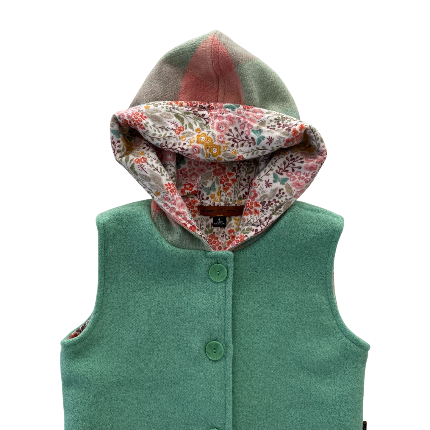 Woollen Vest Green with Small Floral Lining