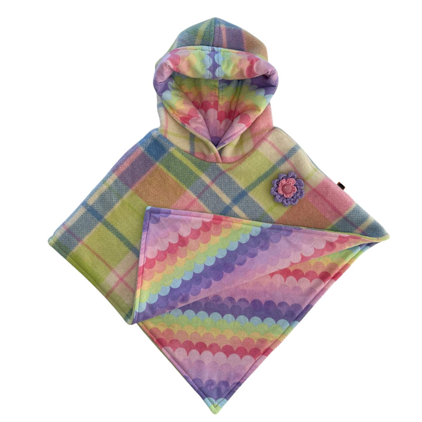 Woollen Poncho Pretty Rainbow Colours