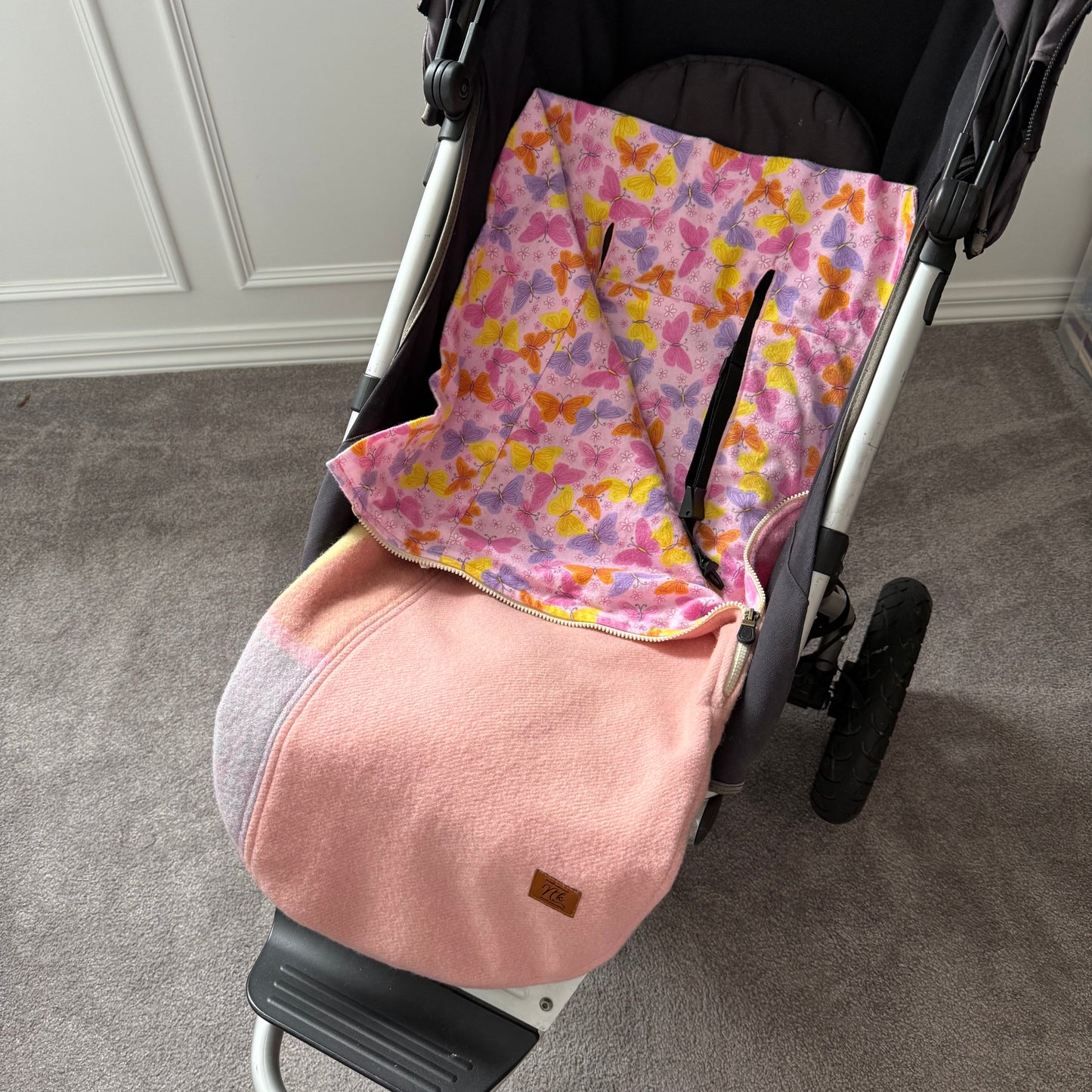 Pram Bag Pink Rainbow with Butterflies