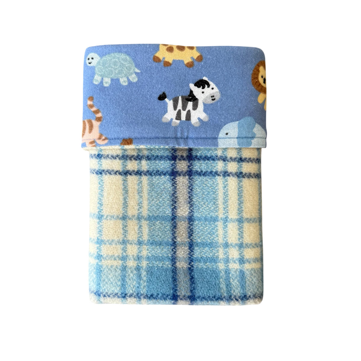 Woollen Blanket Blue & Cream with Cute Animals