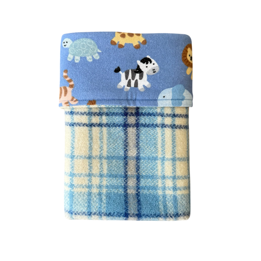 Woollen Blanket Blue & Cream with Cute Animals