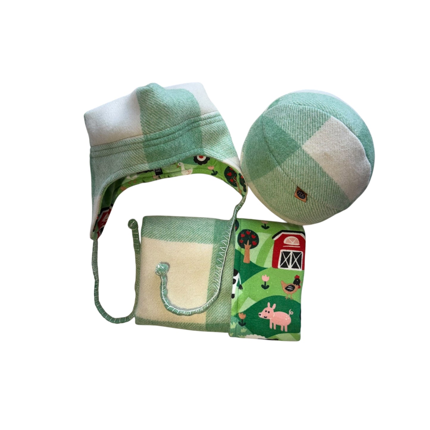 Matching Woollen Set - Green/Cream with Farm
