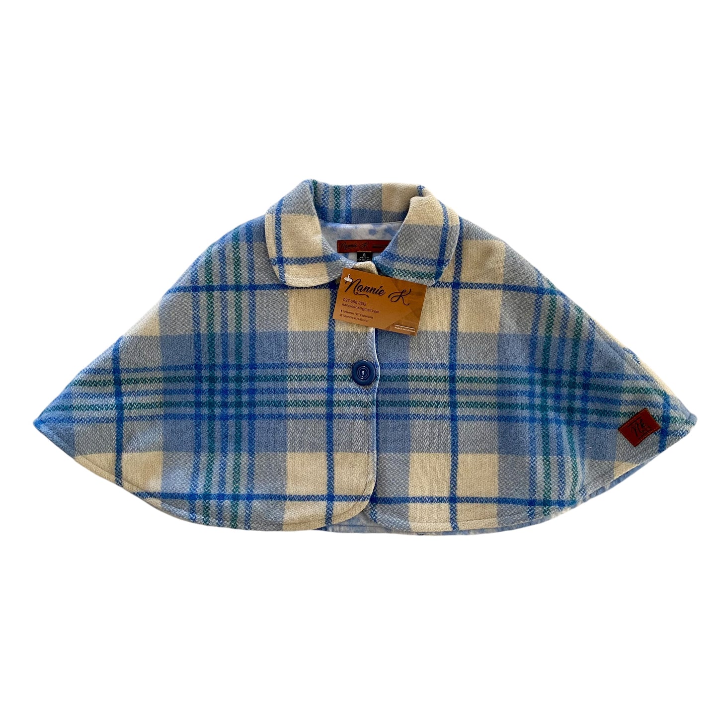 Woollen Cape Blue and Cream with a hint of Green and Marble Blue Lining