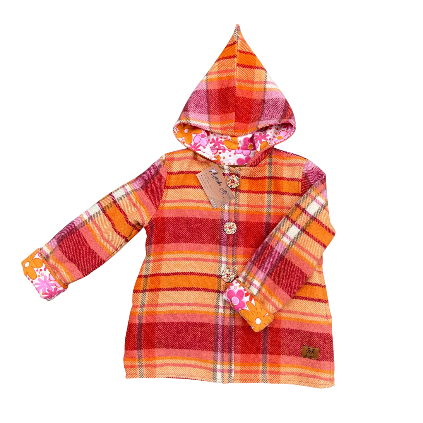 Woollen Maggie Coat Red & Orange with Retro Floral