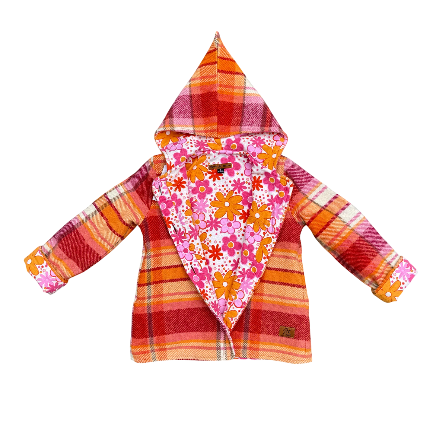 Woollen Maggie Coat Red & Orange with Retro Floral