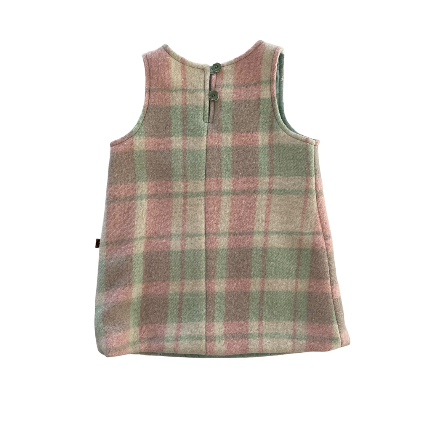 Woollen Pinafore Pink, Green and Cream with Green Bunny Lining