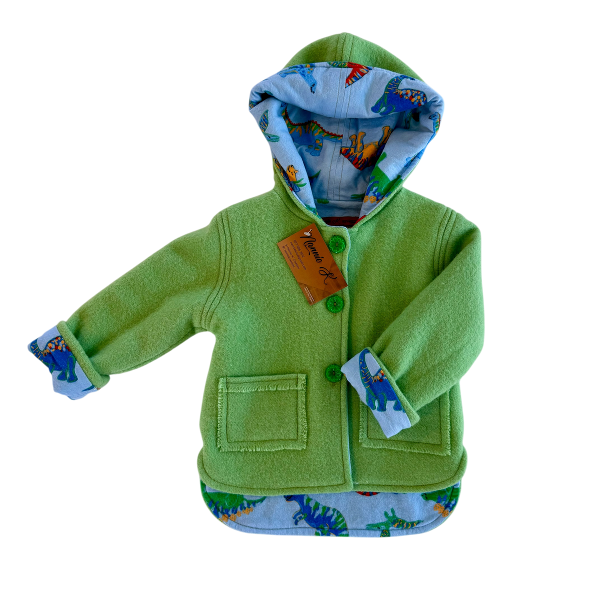 Woollen Jacket Lime Green with Blue Dino