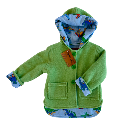 Woollen Jacket Lime Green with Blue Dino