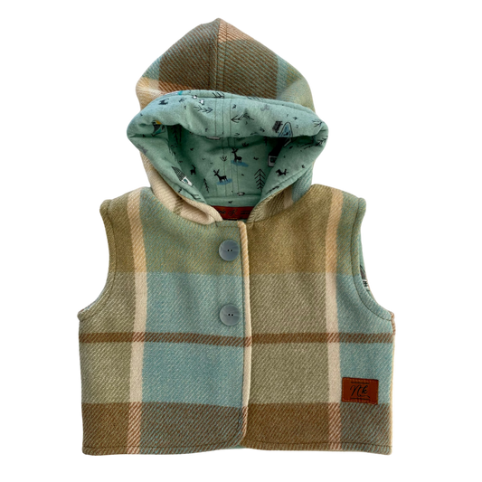 Woollen Baby Vest Green & Fawn with Forest Lining